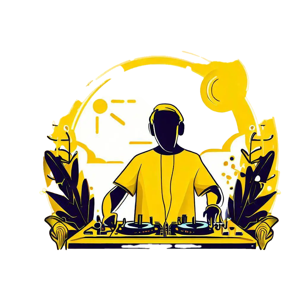 an illustration for a websit of a dj in albacete, spain. Use yellow as a corporative colour and use a clean style
